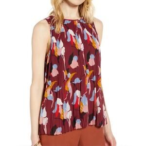 HALOGEN Pleated Floral Swing Tank Top | S | Work to Weekend | Versatile Layer